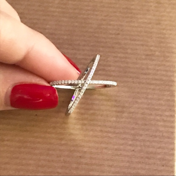 Silver Criss Cross Diamond CZ Fashion Ring - Picture 5 of 6